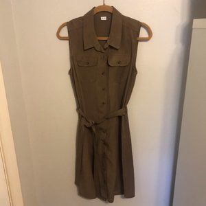 Three Dots Button-Up Tie Dress - Brown Sz Medium